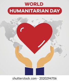 World Humanitarian Day With Hands Holding Hart Isolated On Map Background.