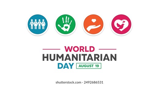 World Humanitarian Day. People, hand, bird and heart. Great for cards, banners, posters, social media and more.  White background.