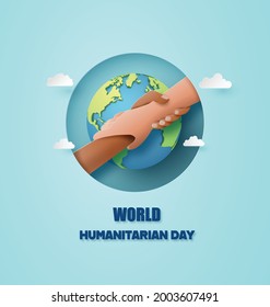 World Humanitarian Day,paper collage and paper cut style with digital craft .
