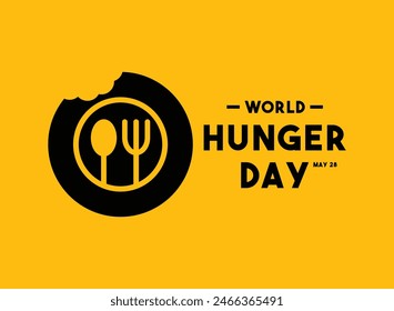 World Hunger Day. May 28. Broken plate with spoon and fork. Yellow background. Flat design vector. Eps 10.