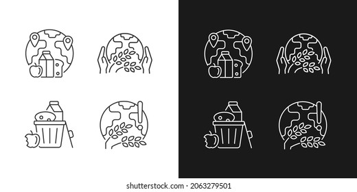 World hunger issues linear icons set for dark and light mode. Global harvest wilt. International allocation. Customizable thin line symbols. Isolated vector outline illustrations. Editable stroke