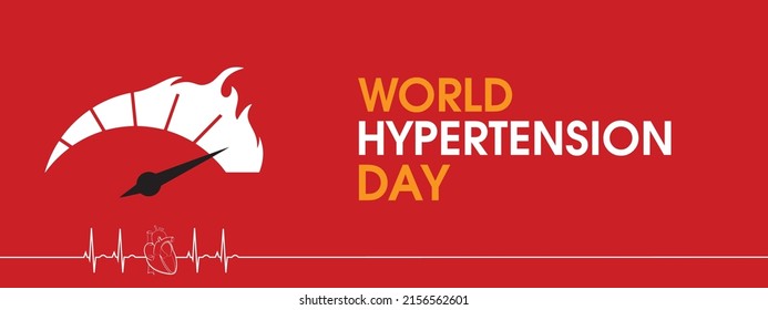 World Hypertension Day Banner design with High meter, Heart Puls, and, text on a red background, 17th May. Hypertension concept. vector illustration.