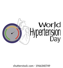 Día Mundial de la Hipertensión, imagen esquemática del corazón y del dispositivo de medición, concepto para ilustración vectorial de afiches o pancartas