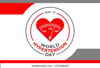 World hypertension day. Vector banner, poster for social media clinics, hospitals. Red heart with arrow and scale of the tonometer and the text: World hypertension day. The horizontal composition