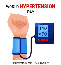 World hypertension day, vector human hand with tonometer