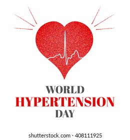 World Hypertension Day vector illustration of heart and cardiogram. Pulse symbol and heartbeat label. Medical concept.
