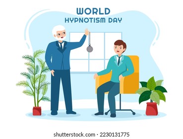 World Hypnotism Day with Black and White Spiral, Altered State of Mind, Hypnosis Treatment Service in Flat Cartoon Hand Drawn Templates Illustration