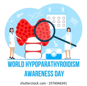 World hypoparathyroidism day concept vector. Medical, health care event is celebrated in 1st June. Endocrinologists diagnose and treat human thyroid gland. Test on hormones. 