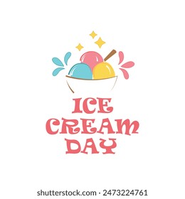 Texto dibujado a mano del Día Mundial del Helado. Caligrafía de pincel moderna, tipografía de letras. Diseño para logotipo, placa, etiqueta, emblema, tarjeta de felicitación. Ilustración vectorial aislada sobre fondo blanco