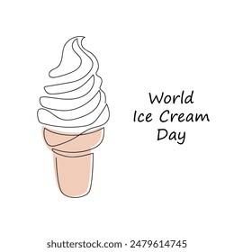 World Ice Cream Day in one continuous line in color. One line drawing, minimalism. Vector illustration.
