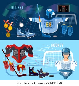 World ice hockey championship banner, players shoots the puck and attacks, signs and symbols. Hockey team, sport uniform 