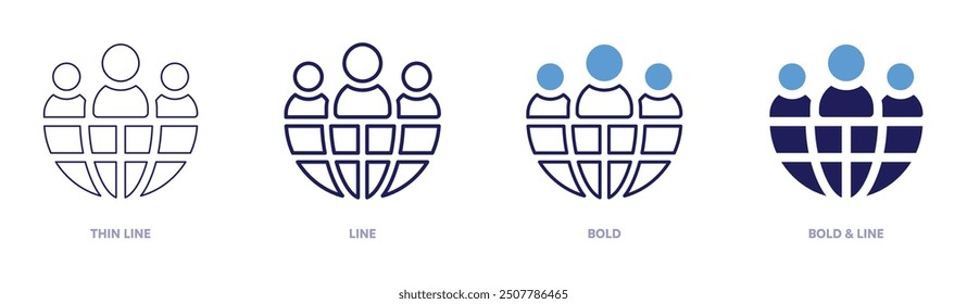 World icon in 4 different styles. Thin Line, Line, Bold, and Bold Line. Duotone style. Editable stroke.