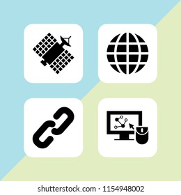 world icon. 4 world set with global, satellite, monitor and link vector icons for web and mobile app