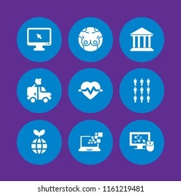 world icon. 9 world set with breast, monitor, historic and health vector icons for web and mobile app
