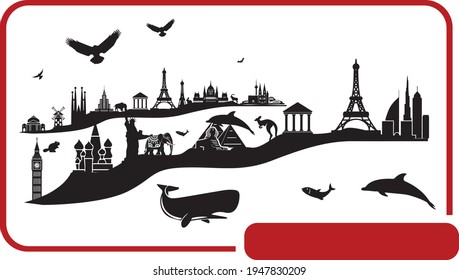 world icon architecture silhouettes banner