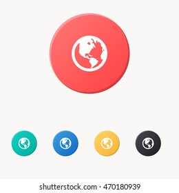 world icon or button in flat style with long shadow, isolated vector illustration on transparent background