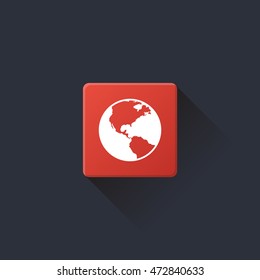world icon or button in flat style with long shadow, isolated vector illustration on transparent background