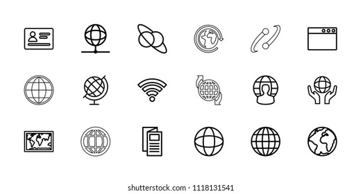 World icon. collection of 18 world outline icons such as passport, news, planet and satellite, holding globe, globe, planet. editable world icons for web and mobile.