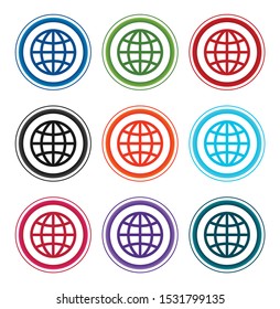 World icon flat round buttons set illustration design isolated on white background