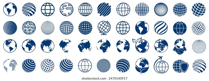 World icon flat set, Earth icons, set Earth globe hemispheres with continents, globes with world maps