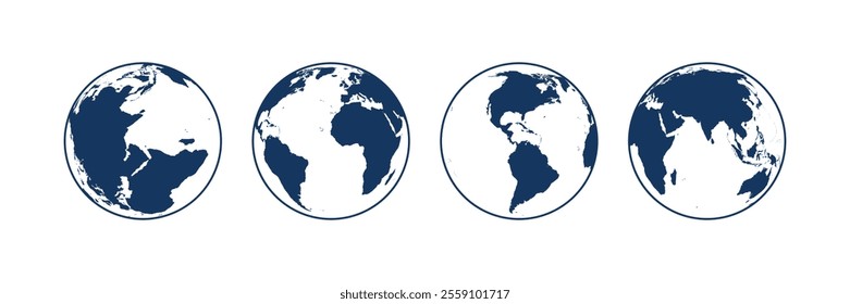 World icon flat set, Earth icons, set Earth globe hemispheres with continents, globes with world maps