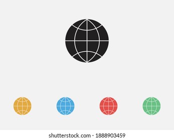 World icon. Global earth world globe icon vector. The globe icon. Globe symbol. Flat Vector illustration. Set of colorful flat design icons