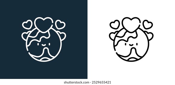 Icono del mundo aislado en colores blancos y negros Icono del Vector lineal del contorno del mundo del Día Internacional de la colección para los App móviles, el Web y la interfaz de usuario.