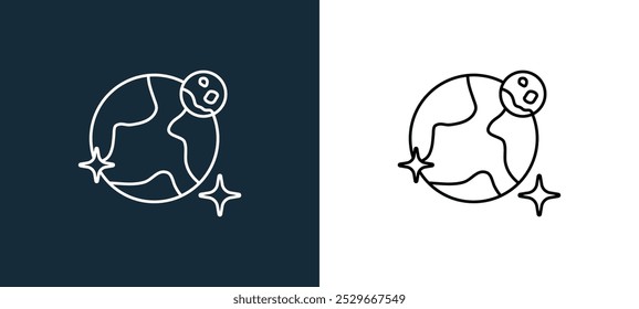 world icon isolated on white and black colors. world outline linear vector icon from outer space collection for mobile apps, web and ui.