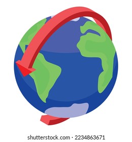 Vector isométrico del icono mundial. Viaje en globo. Recorrido de mapas