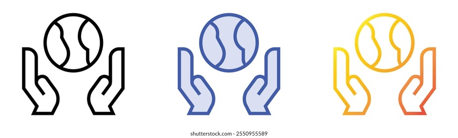 icono mundial. Lineal, relleno azul y diseño de estilo degradado aislado sobre fondo blanco
