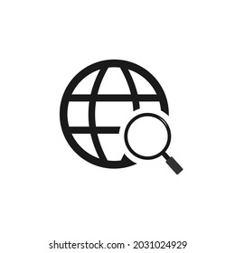 world icon and magnifying glass below