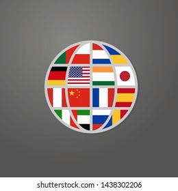 world icon with main languages flags 