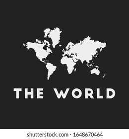 El icono del mundo. Mapa mundial sobre fondo oscuro. Mapa elegante con nombre. Ilustración vectorial.
