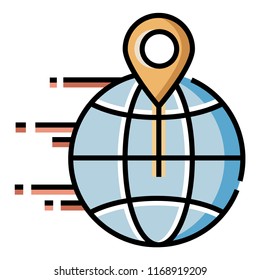 World icon moving with pinpoint vector illustration in line color design