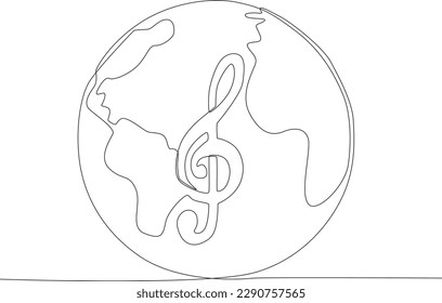 A world and icon of musical notation. World music day one-line drawing