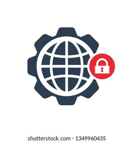 World icon with padlock sign. World icon and security, protection, privacy symbol 