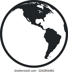 Icono mundial. Símbolo de mapa del planeta. Globo negro