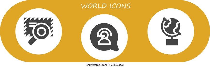world icon set. 3 filled world icons.  Collection Of - Browser, Communication, Globe icons
