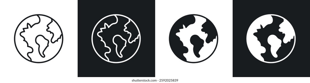 World icon set black and white colors. Graphic Vector icons pack