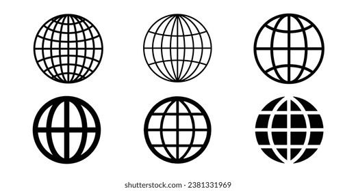 World icon set. Earth global black icon. Globe Symbol