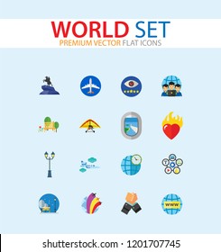 World Icon Set. Fairy Tales Infinity Sign Burning Heart Air Show Plane Window Hand Holding Plant Internet World Time Oath Struggle Virtual Team Quality Management