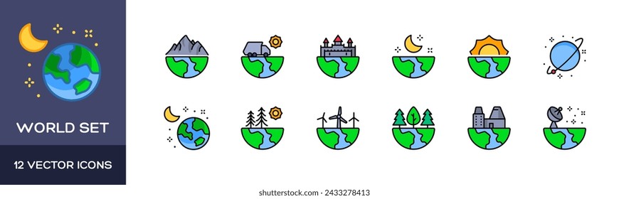 World icon set. Flat style. Vector icons