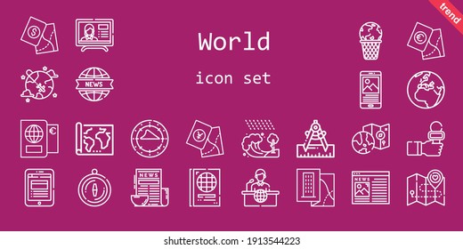 world icon set. line icon style. world related icons such as news, tsunami, global warming, passport, compass, earth, news reporter, worldwide, news report, map