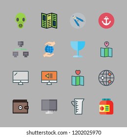 world icon set. vector set about conserve, wallet, monitor and planet earth icons set.
