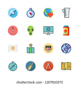 world icon set. vector set about map, compass, monitor and meteor icons set.