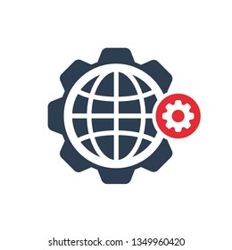 World icon with settings sign. World icon and customize, setup, manage, process symbol 