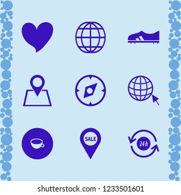 world icon. world vector icons set compass, heart, football shoe and cup