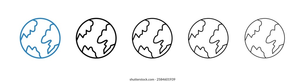 World icons in five different stroke sizes