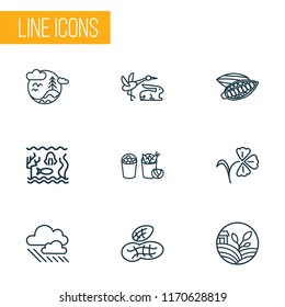 World icons line style set with eco farming, peanut, harvest and other agriculture elements. Isolated vector illustration world icons.