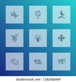 World icons line style set with fauna, cloudy weather, innovation and other sunset elements. Isolated vector illustration world icons.
